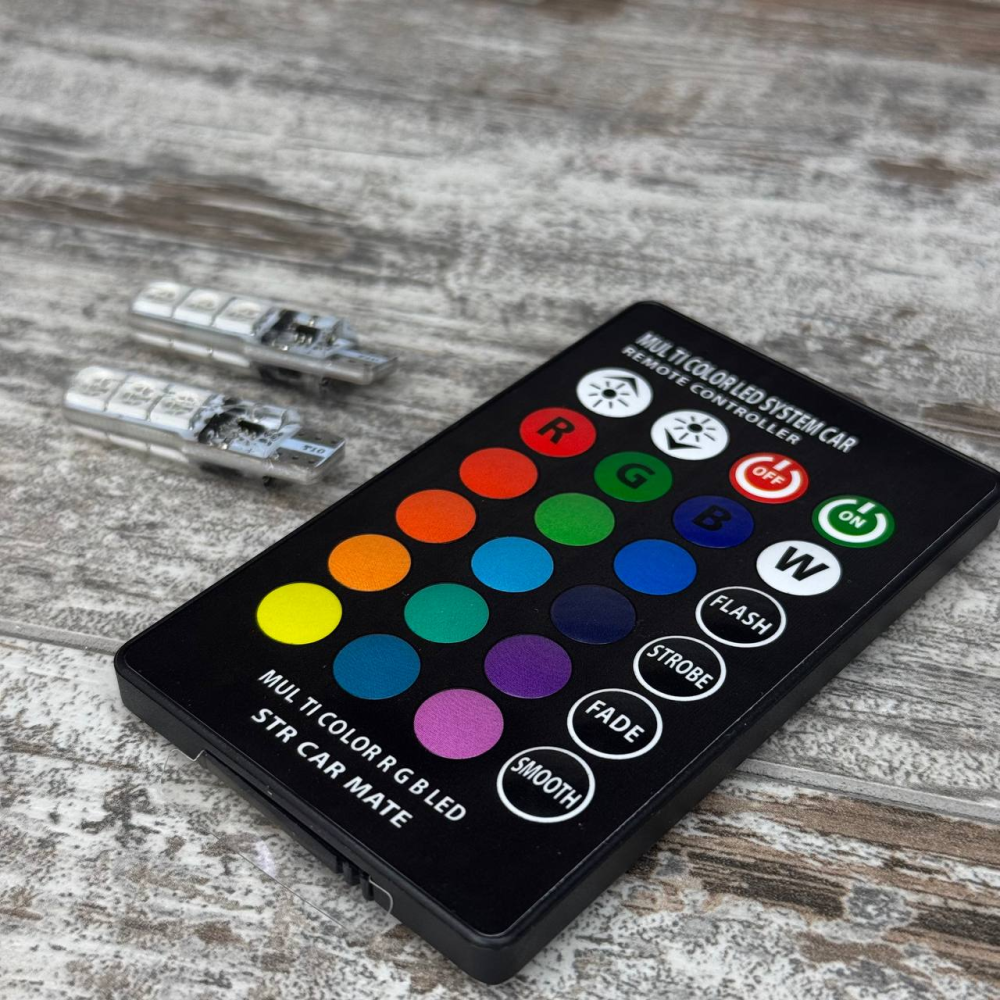 LED T10 W5W лампы 2шт, 6 SMD 5050, 16 цветов, с пультом ДУ, авто, габариты, салон Киев - изображение 2
