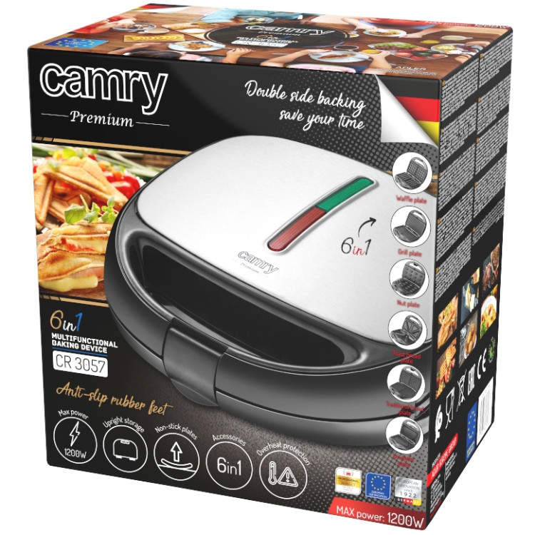 Мультимейкер Camry CR 3057 6в1/ 1200Вт/ гриль/ сендвіч/ вафлі/ горішки/ омлет/ змінні пластини/ сіри Вінниця - фото 8