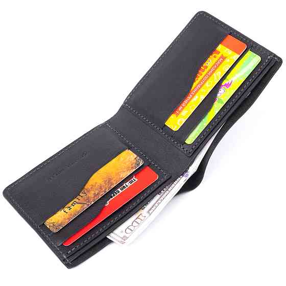 Горизонтальное портмоне в гладкой коже без застежки GRANDE PELLE 11311 Черное Киев