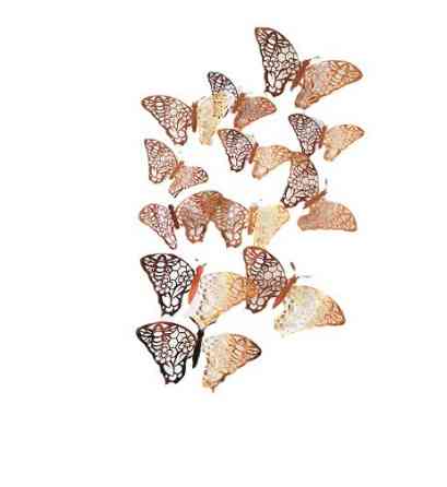 Декор метелики рожеве золото - 12шт. в наборі, фольга Київ