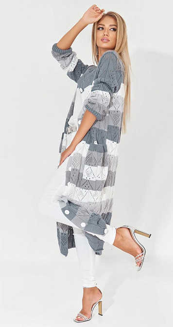 Ажурний кардиган із кишенями в смужку (48-52) Київ - фото 2