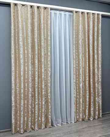 Комплект готових штор VR-Textil Жакард Вензель № 416ш Бежевий 150х290 см 2 шт (30-844) Київ