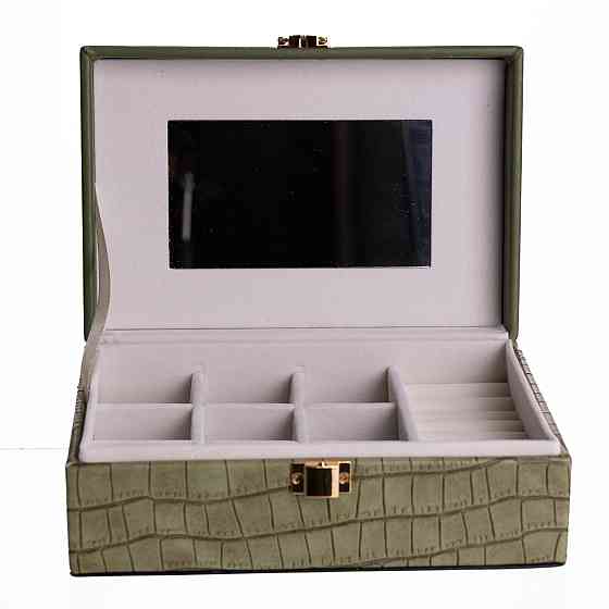 Скринька для прикрас з еко шкіри 10 відділень з дзеркалом 20×14×8 см Зелений HP-5-19GR Коломыя