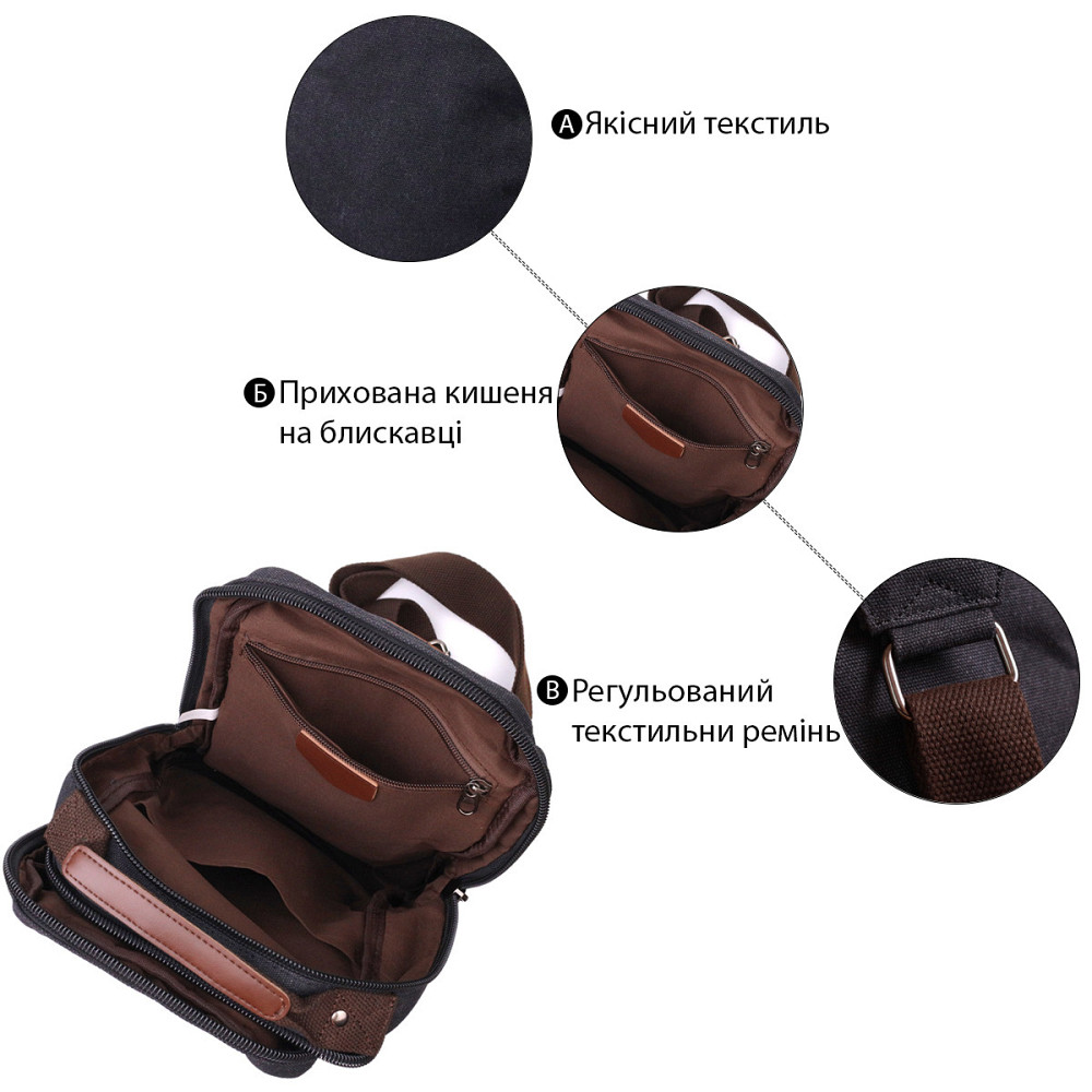 Оригінальна чоловіча сумка через плече із щільного текстилю Чорний (Vintage) Київ - фото 8