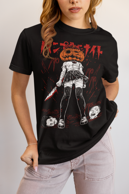 Футболка з аніме принтом Халловеен Пумпкін Нігхт Хоррор оверсайз (S/M/L) Чорний AnimeJ0585 Дніпро - фото 3