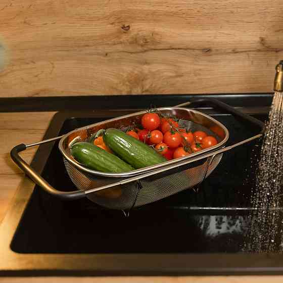 Друшляк сито на раковину для миття овочів та фруктів 29х19х10 см з нержавіючої сталі HP-19-18-S Коломия