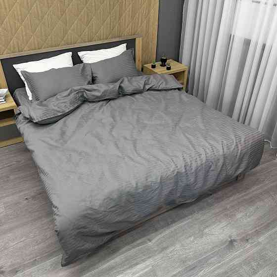 Комплект постельного белья Страйп-сатин Евро 200х230 с простыней на резинке Серый (88-109) Киев