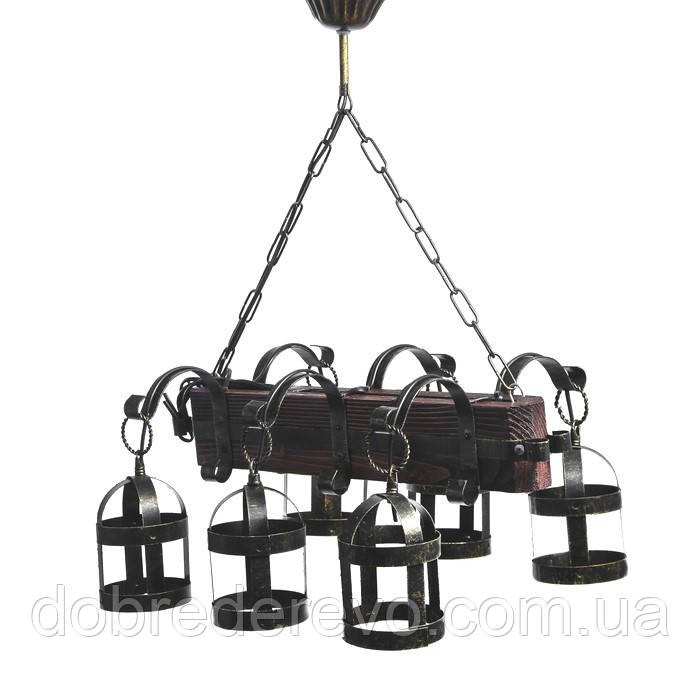 Люстра деревянная с элементами ковки 