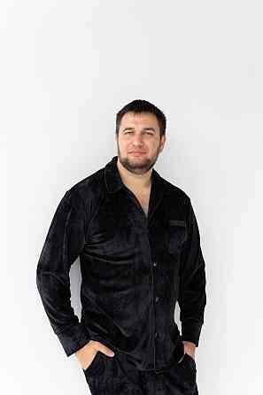 Піжама чоловіча велюрова на ґудзиках Чорний M Харків