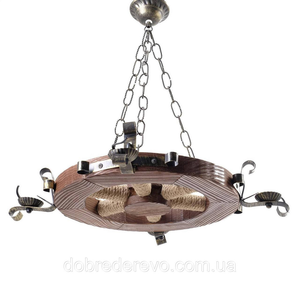 Люстра деревянная Колесо 4 свечи, Люстра колесо з ковкою Вижница - изображение 1