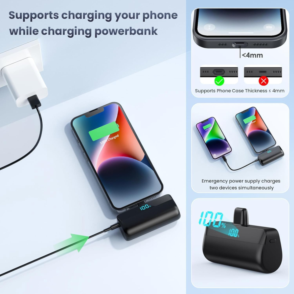 Мини повербанк Pxwaxpy 5200 мАч USB-C PD быстрая зарядка, LED-дисплей, без проводов для iPhone 15/16 и Android Киев - изображение 8