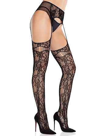 Колготки Leg Avenue Net Stockings with Attached Garter Belt One Size Black Sex Aura Киев