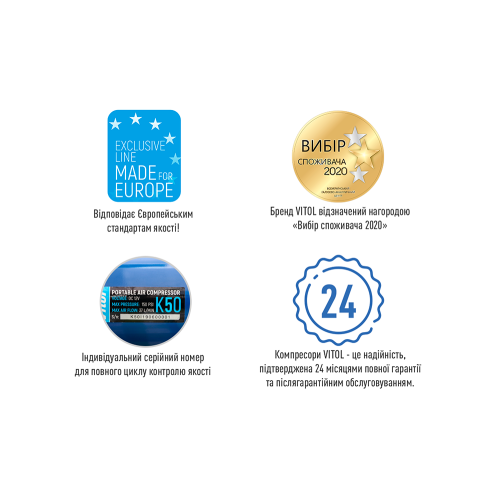 Компрессор ViTOL K-55 150 psi, 23 Ампера, 50 л с 5-метровым шлангом и дефлятором, клеммы Харьков - изображение 9