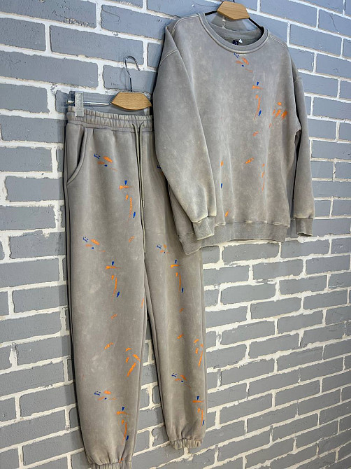 Костюм женский Joy One 24182 оверсайз свитшот с джоггерами вареный утепленный, бежевый, one size Киев - изображение 15