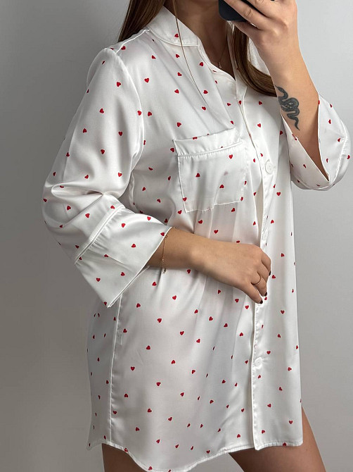 Ночная сорочка на пуговицах сатиновая Айвори сердце M Харьков - изображение 2