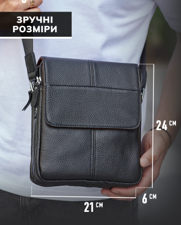 Чоловіча шкіряна чорна сумка через плече Tiding Bag M1254A Кам'янське - фото 3