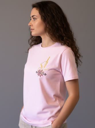 Женская нежная вышитая футболка вышиванка светло розовая с невероятным волшебным орнаментом Колоски Киев