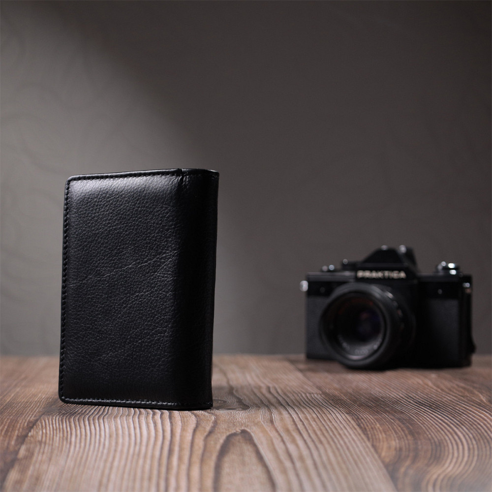 Практичний гаманець із монетницею з натуральної шкіри ST Leather 22740 Чорний Київ - фото 10