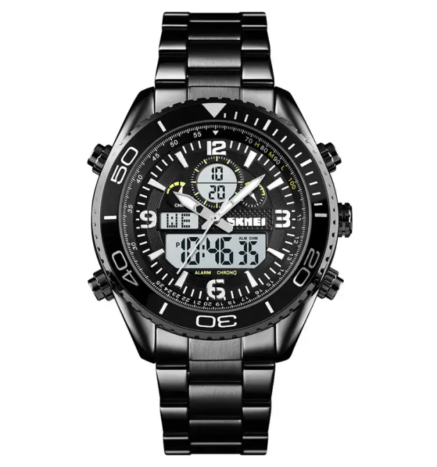 Чоловічий наручний годинник Skmei 1600 (Чорний з білим циферблатом) Вінниця - фото 1