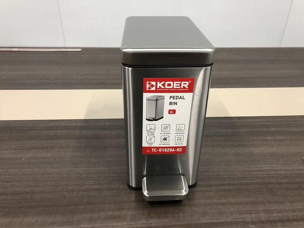 Відро для сміття з плавним закриттям прямокутне Koer TC-010206-02 6 л колір нержавійка (KR5594) ( 28234 ) Харьков - изображение 7