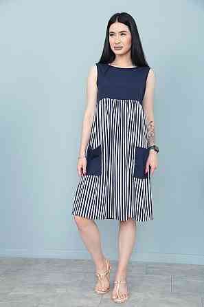 Сукня з завищеною талією "Band" оптом | Норма і батал | Розпродаж моделі Темно-синій, 42-44 Київ