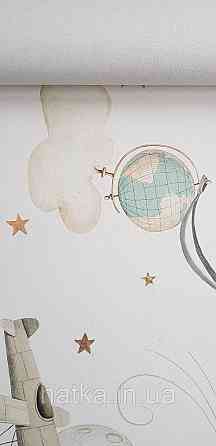 Шпалери флізелінові еко Rasch Kids World II 0.53х10 дитячі карти глобуса компаси літаки зірки на блакитному Київ