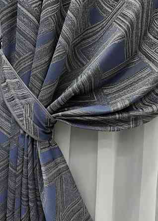 Комплект готовых штор VR-Textil Жаккард Mystery № 1627ш Серый с темно-синим 150х290 см 2 шт (33-0474) Киев