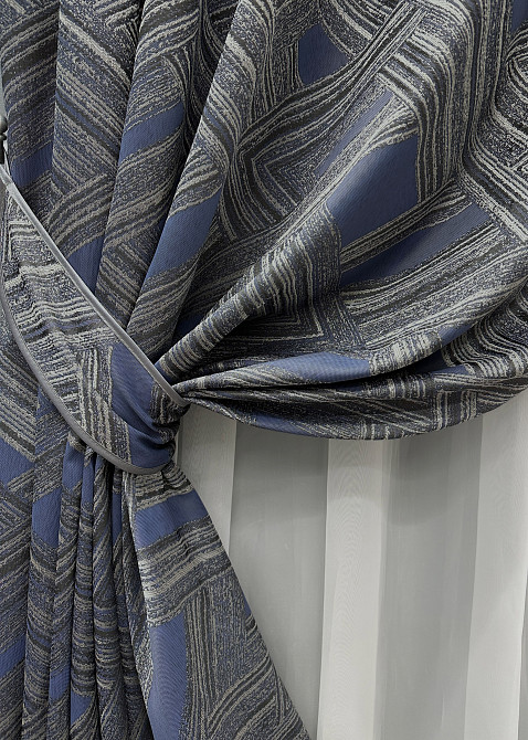Комплект готовых штор VR-Textil Жаккард Mystery № 1627ш Серый с темно-синим 150х290 см 2 шт (33-0474) Киев - изображение 5
