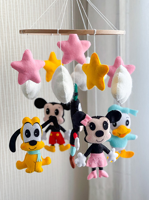 Дитячий мобіль на ліжечко для немовлят ручної роботи WooolyWool «Міккі» Київ - фото 10