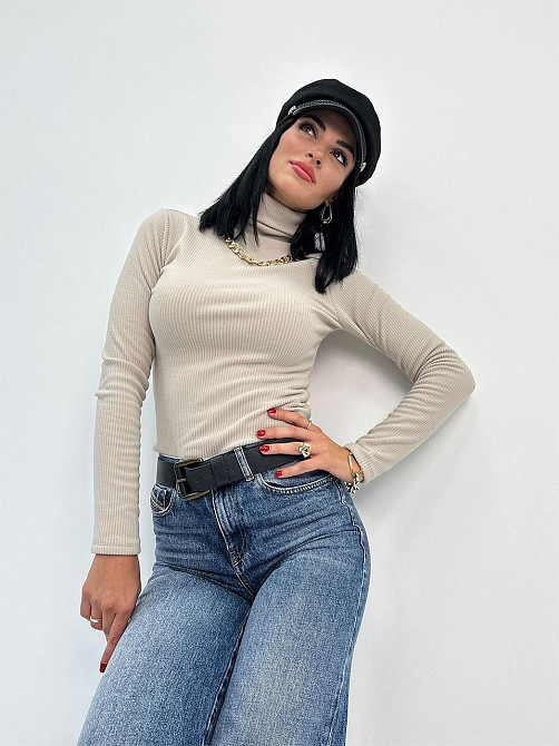 Женский теплый гольф в рубчик Cool 46-48, Бежевый Киев - изображение 2