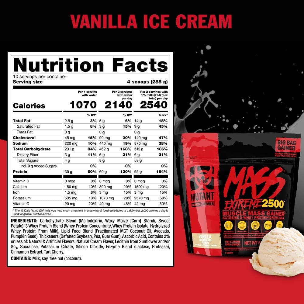 Гейнер Mutant Mass Extreme 2500 5450 g (Vanilla ice cream) Луцк - изображение 2