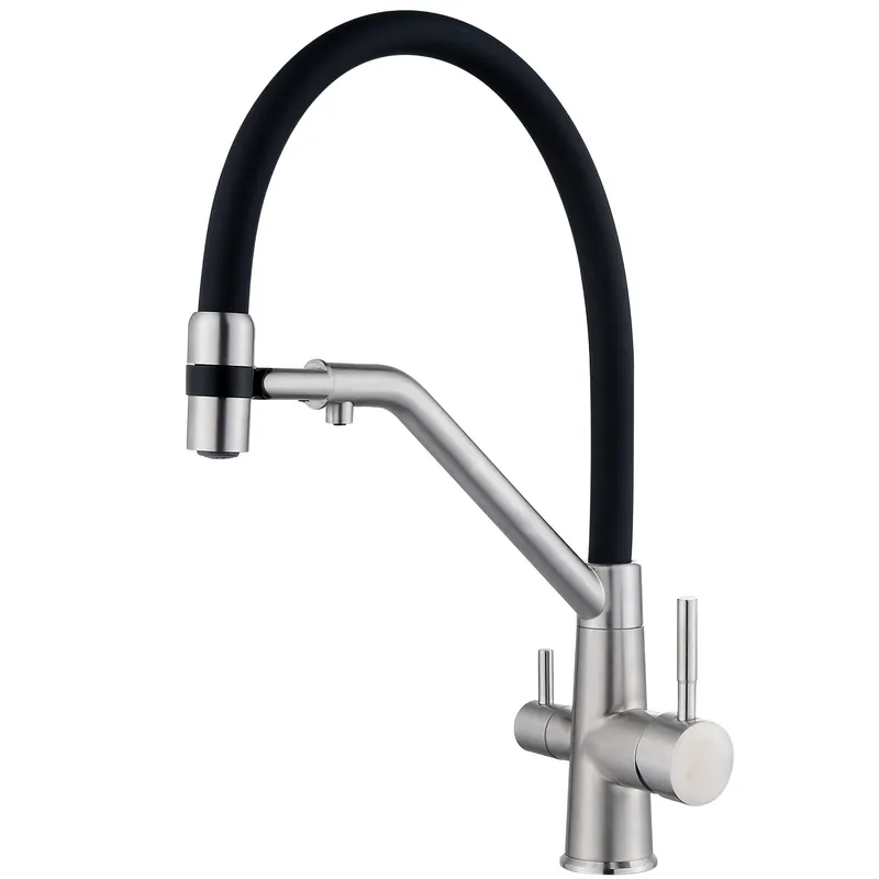Кухонный смеситель Zerix MAG-021 Refl.Black с силиконовым изливом из нержавеющей стали SUS304, выход для питьевой воды (черный Харьков - изображение 2