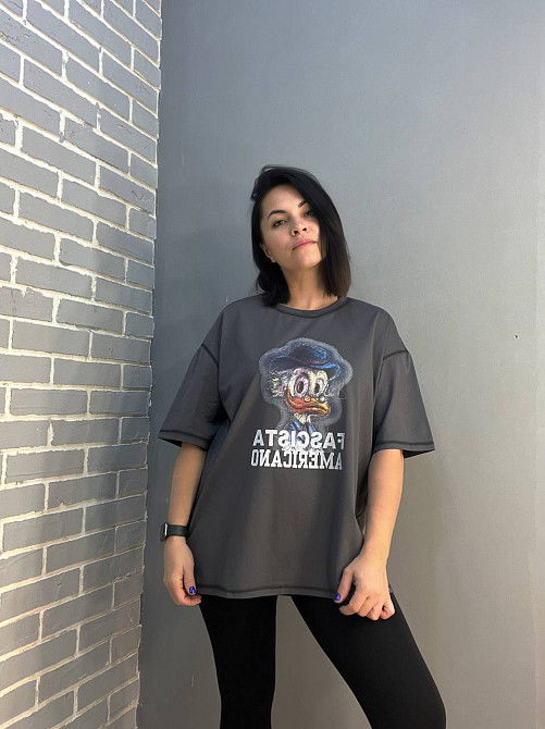 Футболка жіноча LADY YEP 0125 оверсайз варені шви малюнок Скрудж one size графіт, графіт, one size Київ - фото 4