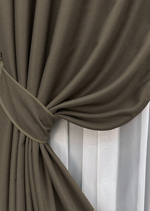 Комплект готовых штор VR-Textil Шенилл однотонный № 1591ш Кофейный 100х270 см 2 шт (31-007) Киев - изображение 5