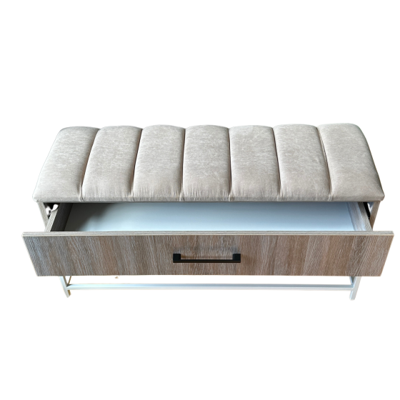 Банкетка для обуви Орландо-2 110 см велюр бежевый/дуб платиновый 3-2-9003 Винница