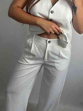 Лляний костюм-трійка в класичному стилі Молочний XS-S Харків