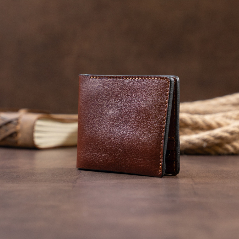 Горизонтальне портмоне в гладкій шкірі на магнітах GRANDE PELLE 11308 Коричневе Київ - фото 3