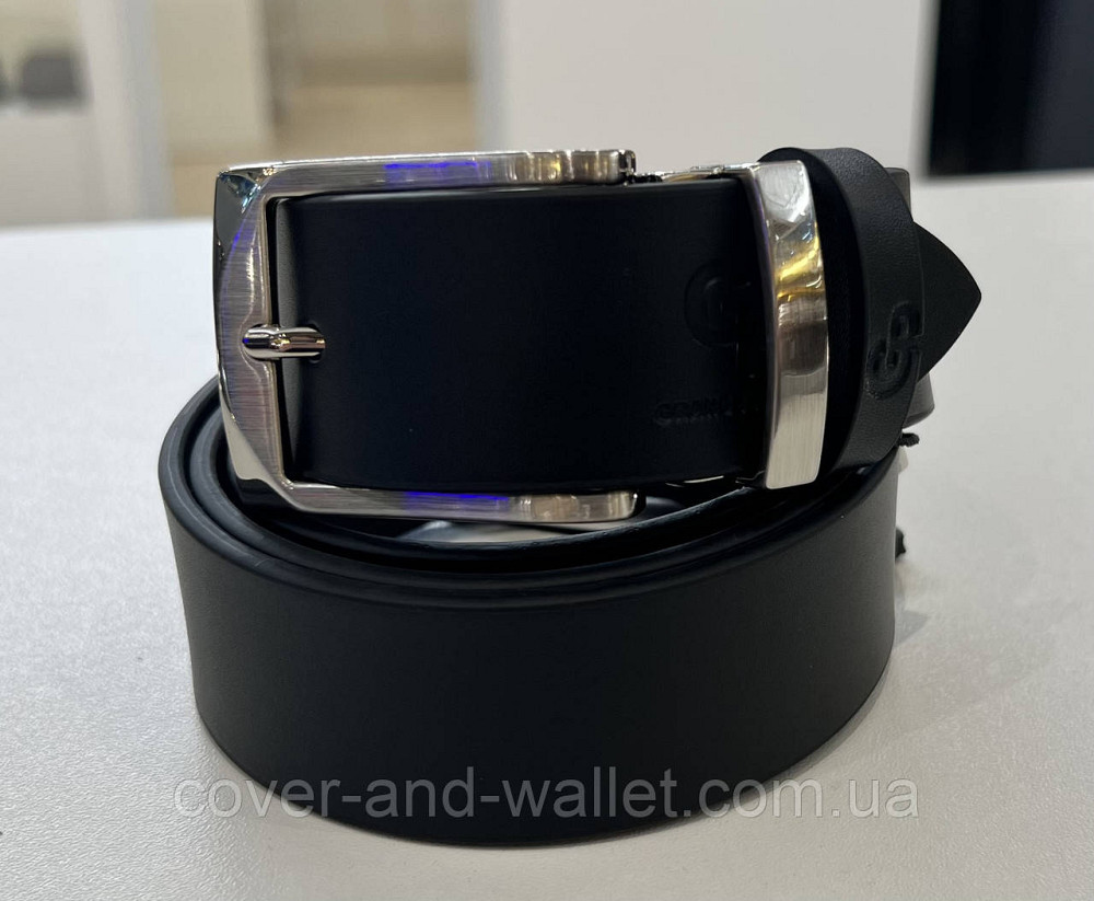 Стильний шкіряний ремінь для ділового чоловіка чорного кольору 35мм Grande Pelle Ricco Київ - фото 8