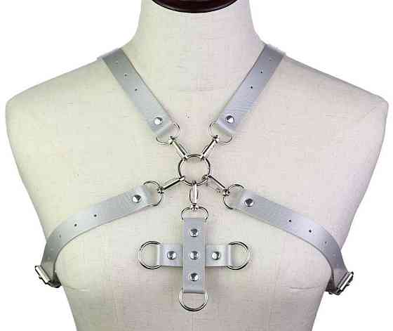 Портупея зі штучної шкіри з фіксатором Women's PU Leather Chest Harness Caged Bra GREY Sex Aura Київ
