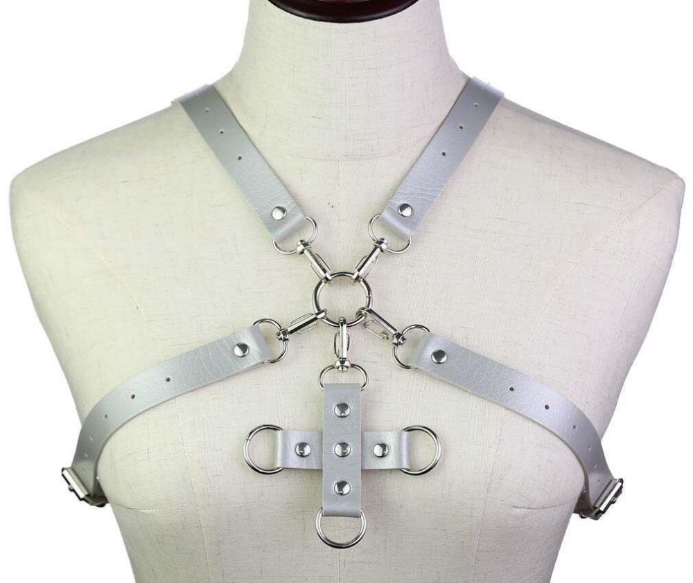 Портупея зі штучної шкіри з фіксатором Women's PU Leather Chest Harness Caged Bra GREY Sex Aura Київ - фото 1