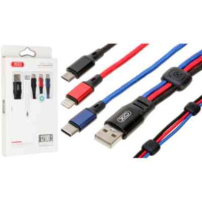 Дата кабель USB 2.0 AM to Lightning + Micro 5P + USB-C 1.2m black red blue XO (XO-NB143-3in1) Вінниця