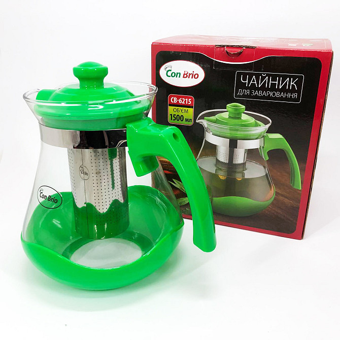 Скляний заварник Con Brio Green CB-6215 1,5 л, Заварники для чаю та кави, Чайник OY-404 самовар скляний Київ - фото 6