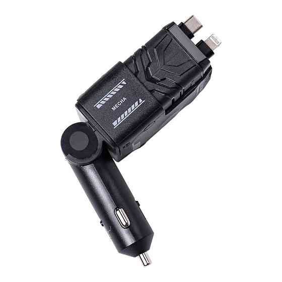 Автомобильное зарядное устройство MECHA с выдвижными кабелями и портами USB/Type-C Черный HP-A1B Киев