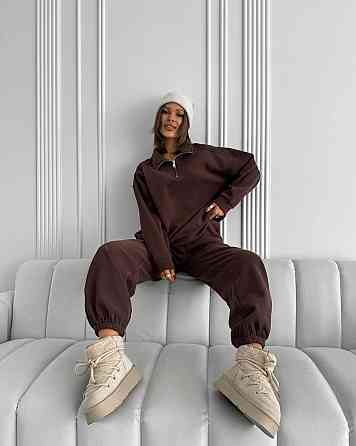 Женский базовый теплый костюм двойка Трехнитка на флисе Шоколадный, 48/50 Одесса