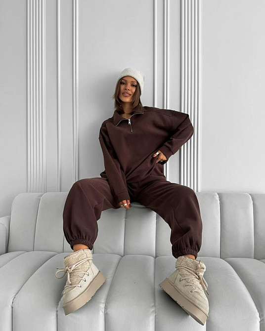 Женский базовый теплый костюм двойка Трехнитка на флисе Шоколадный, 48/50 Одесса - изображение 4