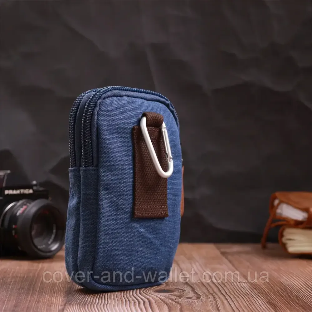Маленькая сумка-чехол на пояс с карабином из текстиля синего цвета Puos Киев - изображение 9