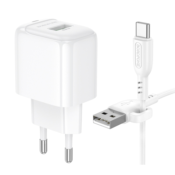 Сетевое зарядное устройство с кабелем BOROFONE BAS42A Potential single-port QC3.0 charger set(Type-C) 18W White Одесса