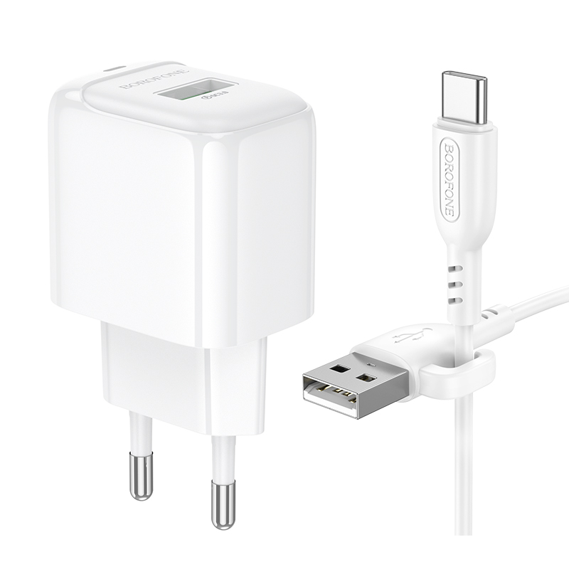Мережевий зарядний пристрій з кабелем BOROFONE BAS42A Potential single-port QC3.0 charger set(Type-C) 18W White Одеса - фото 4