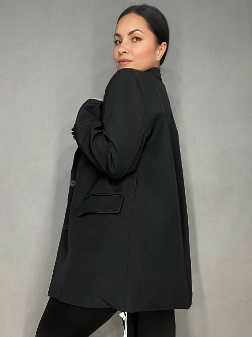 Пиджак женский Qidian 6105 оверсайз с ремнем удлиненный свободный крой one size, черный, one size Одесса - изображение 9