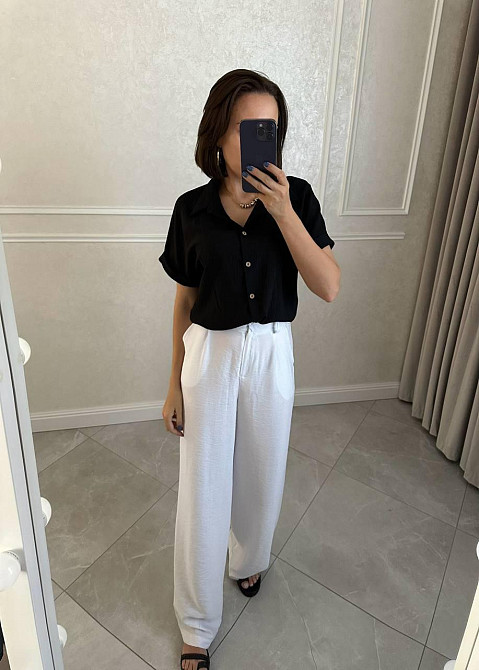 Жіноча легка базова сорочка з коротким рукавом на ґудзиках американський креп Чорний, 54/56 Одеса - фото 4